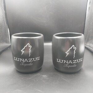 2 Lunazul Tequila Black Wolf Stoneware Mexican Pottery Mugs Cups EUC